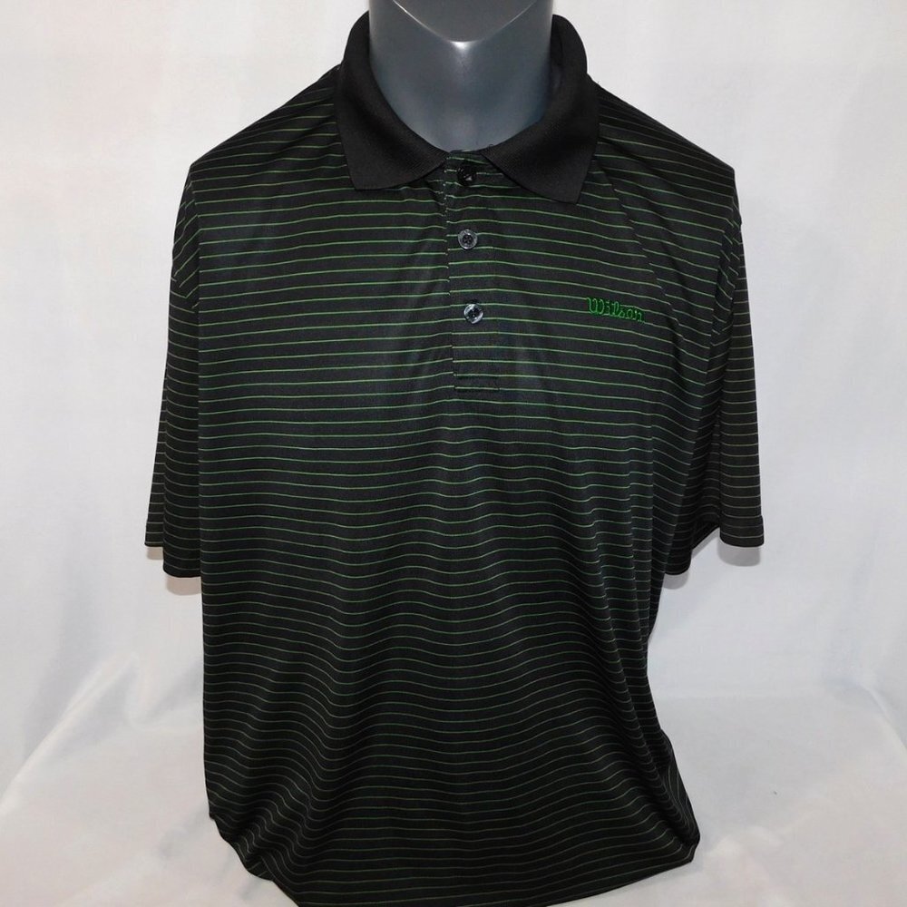 Wilson Mens 2XL Black Green Striped Golf Tennis Short Sleeve Polo Shirt